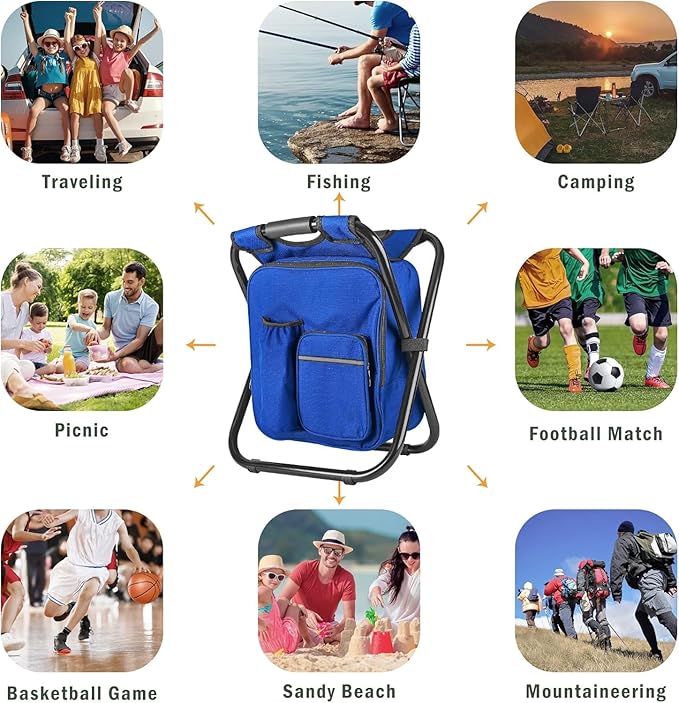 Kikerike Backpack Stool Cooler Chair Heavy Duty 400 LBS Max Load Portable Lightweight Stool Backpack Folding Fishing Cooler Seat for Camping Hunting Fishing - Dark Blue