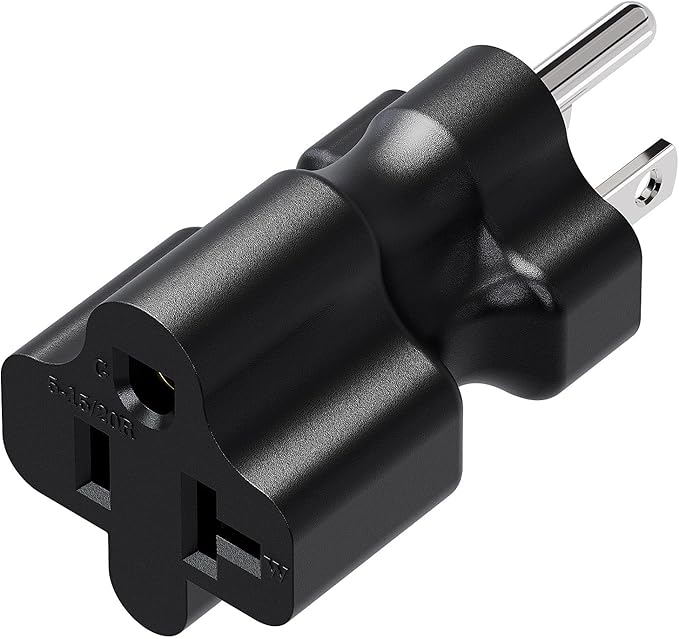 15 Amp to 20 Amp T Blade Power Adapter, Nema 5-15P to 5-15R/5-20R AC Adapter (2 Pack)