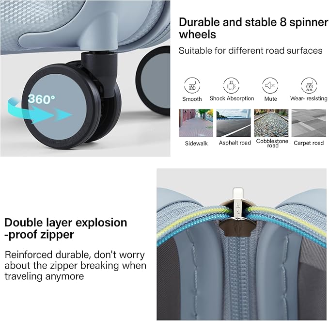 Hanke Expandable Hardshell Luggage Sets 3 piece Carry on Luggage with Wheels Suitcases Lightweight Checked Travel Luggage Rolling Large Suitcase Travel Luggage Bag Woman Men 20/24/29 Inch(Gray)