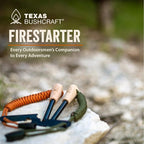 Texas Bushcraft Fire Starter Survival Kit - Ferro Rod Flint Fire Steel, Striker Tool | Cowhide Leather Tinder Bag | Emergency Paracord Bracelet Camping Gear