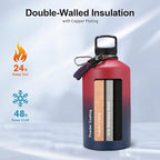 Trebo 1 Gallon Water Bottle Insulated with Paracord Handle and Straw,128oz Vacuum Double Wall Stainless Steel Large Jug,Keep Ice Cold 48hrs, Leakproof Sports Gym Flask for Men Women, Ruby Red