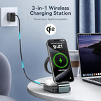 3-in-1 Wireless Charging Station for Apple Devices, Qi2 Certified 15W Charger Stand, Magnetic Foldable Fast Charger for iPhone 17/16/15/14/13/12, Apple Watch, AirPods (30W USB-C Charger Included)