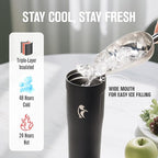 Coolflask Water Bottle 32 oz Fits Car Cup Holder, Slim Tumbler Stainless Steel with Straw & Handle, Vacuum Flask Leakproof Wide Mouth for Travel Sports Gym, Black