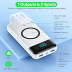 Wireless Portable Charger 40800mAh with 3 Built-in Cables,7-in-1 15W Wireless Charging Power Bank,25W PD QC 4.0 Fast Charging USB C LCD Display Battery Pack for iPhone 16/15/13,Samsung,Android-White