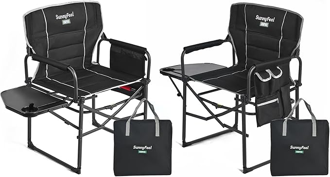 SUNNYFEEL Oversized Camping Directors Chair 2 Pack, Portable Folding Lawn Chairs for Adults Heavy Duty with Side Table,Pocket for Beach, Fishing,Picnic,Concert Outdoor, Foldable Camp Chairs