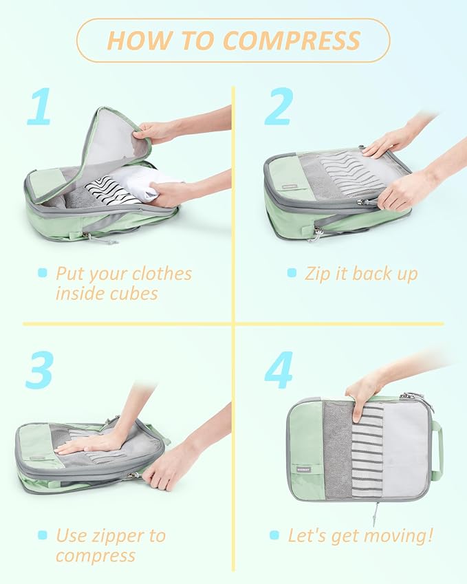 BAGSMART 6 Set /4 Set/2 Set Compression Packing Cubes for Travel, Lightweight Luggage Organizer Bags, Durable Space Saver Bags Travel Essentials