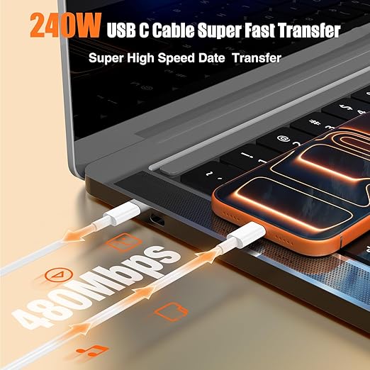 240W USB C to USB C Cable 2-Pack 10FT,Type C Fast Charging Cable for iPhone Air 17 16e 16 15 Pro Plus Pro Max，for Galaxy S25/S24, for iPad Pro/Air/mini, for MacBook Pro/Air and More