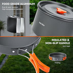 Onlyfire 14pcs Camping Cookware Mess Kit, Non-Stick Lightweight Pot Pan Kettle Set with Plates Forks Knives Spoons for Camping, Backpacking, Outdoor Cooking and Picnic CT604