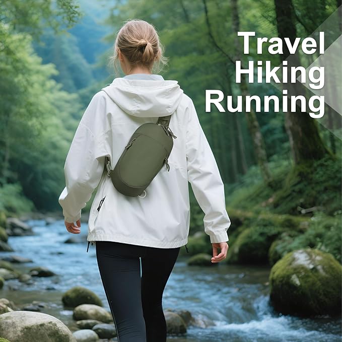 Small Sling Bag with RFID Blocking, Mini Fanny Pack for Women Men, Convertible Crossbody Anti Theft Chest Bag for Travel Hiking Running, Dark Green
