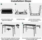 Folding Camping Table with Storage Net,3ft Portable Aluminum Folding Table with 3 Adjustable Height Max 27.3 Inch for Outdoor Backyard BBQ Picnic Cooking Tents Beach Indoor Bedroom（Black）