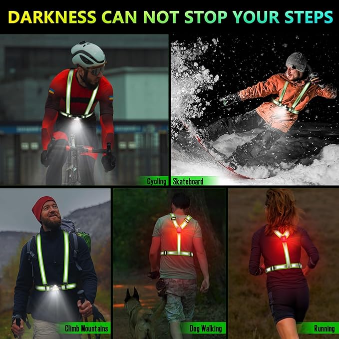 Reflective Vest with LED Light, Running Lights for Runners Back Warning Light, High Visibility Running Gear with USB Charging for Walking Cycling, Adjustable for Men Women Kids
