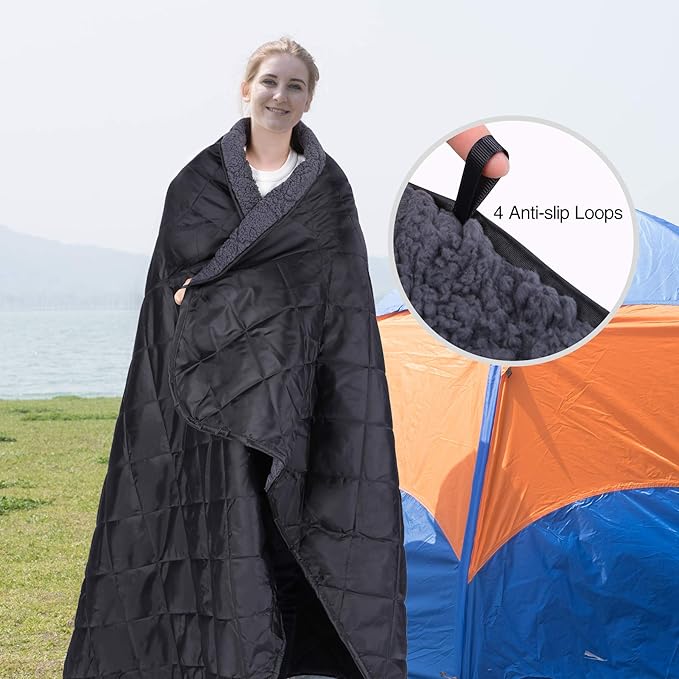 REDCAMP Large Warm Blanket with Sherpa Lining, Cold Weather Outdoor Blanket Windproof for Camping Stadium, Machine Washable 79"x 79"