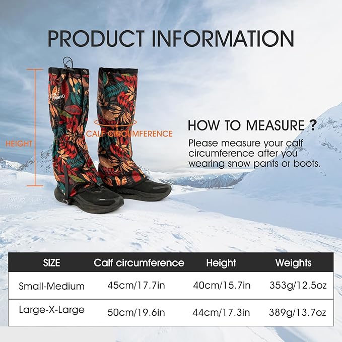 Waterproof Adjustable Leg Gaiters for Men and Women Snow Boot Gaiters for Hiking in Hunting Sand and Mud Mountain Climbing or Snowshoeing