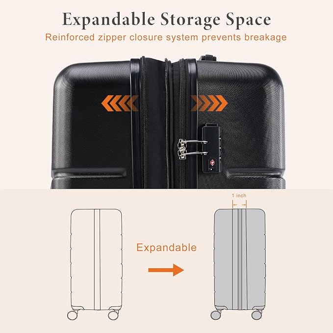 Sweetcrispy 28 Inch Carry on Luggage, Hard Shell ABS Suitcase with Double Spinner Wheels, Lightweight Expandable Rolling Suit Case with TSA Lock, Bronze Black