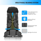 Bseash 80L Waterproof Hiking Camping Backpack with Rain Cover, Lightweight Outdoor Sport Travel Daypack for Climbing Touring (Black)