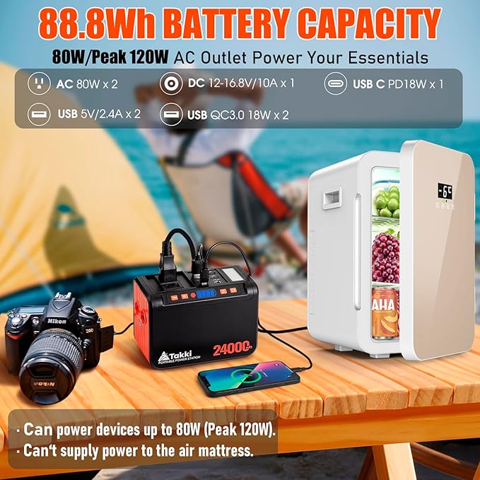 Takki 88.8Wh Portable Power Station Lithium Battery Solar Generator Power Bank with 110V AC Outlet Battery Backup for Camping Home Use Emergency(Solar Panel Optional)