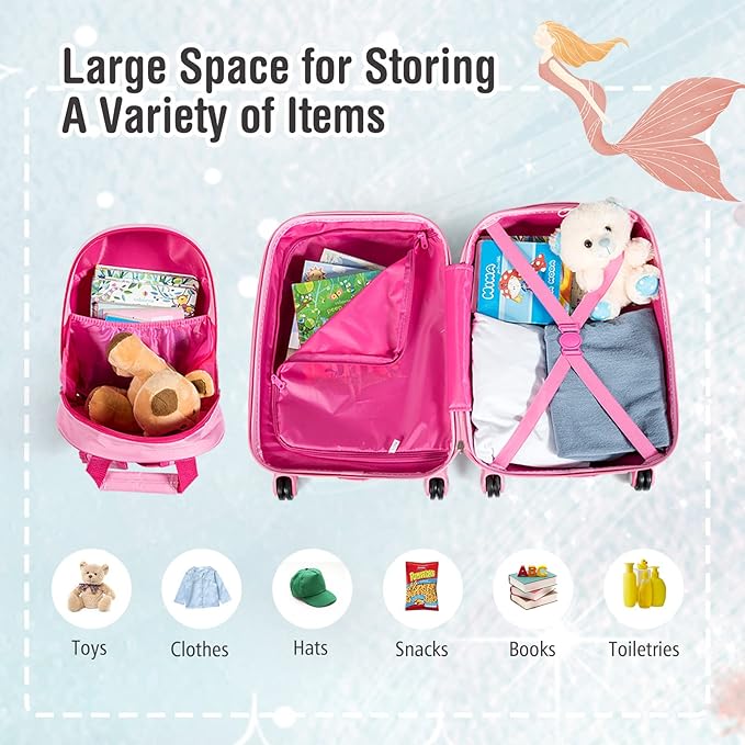 Goplus Kids Luggage Set, 12" & 18" Kids Carry On Luggage Set, Multi-directional Wheels Suitcase, Large Capacity Rolling Trolley Suitcase, Gift for Boys and Girls Toddlers Children Travel