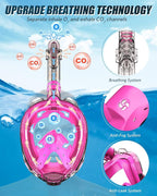 QingSong Full Face Snorkel Mask for Adults, Snorkeling Gear with Camera Mount, 180 Degree Panoramic View Snorkel Set Anti-Fog Anti-Leak