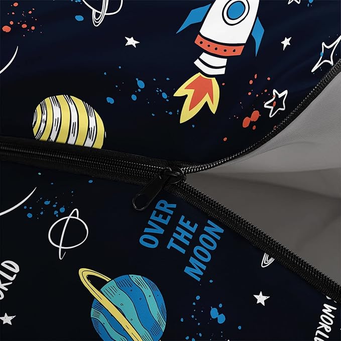 Kids Sleeping Bag for Boys Girls,Rocket Moon Print-Lightweight Warm Portable Outdoor Indoor-Waterproof Cold Weather Resistant Sleeping Bag for Camping Hiking