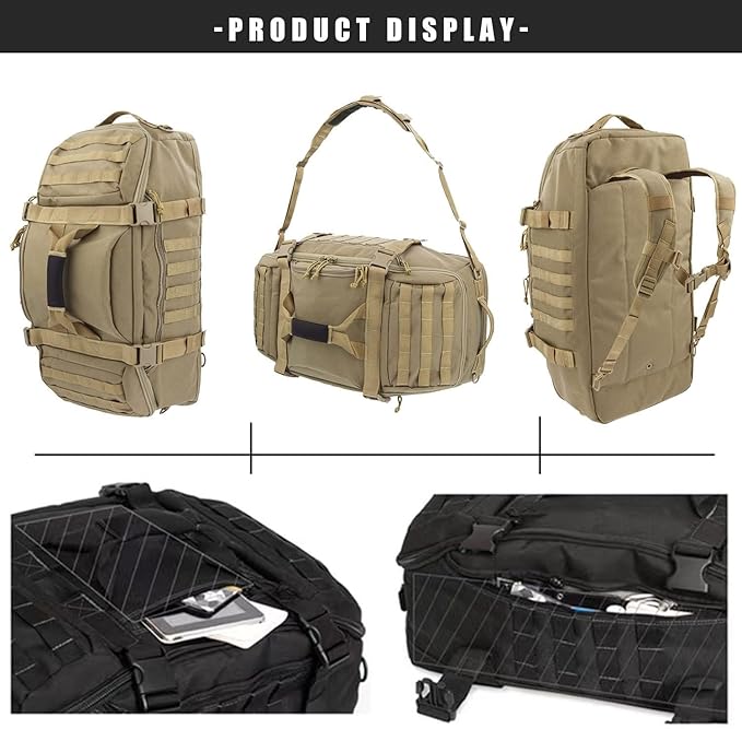 Miramrax Travel Duffle Bag Backpack for Men - Large Tactical Bags Weekender Gym Bag for Overnight Traveling Military Workout Deployment Sports (Coyote, 45L)