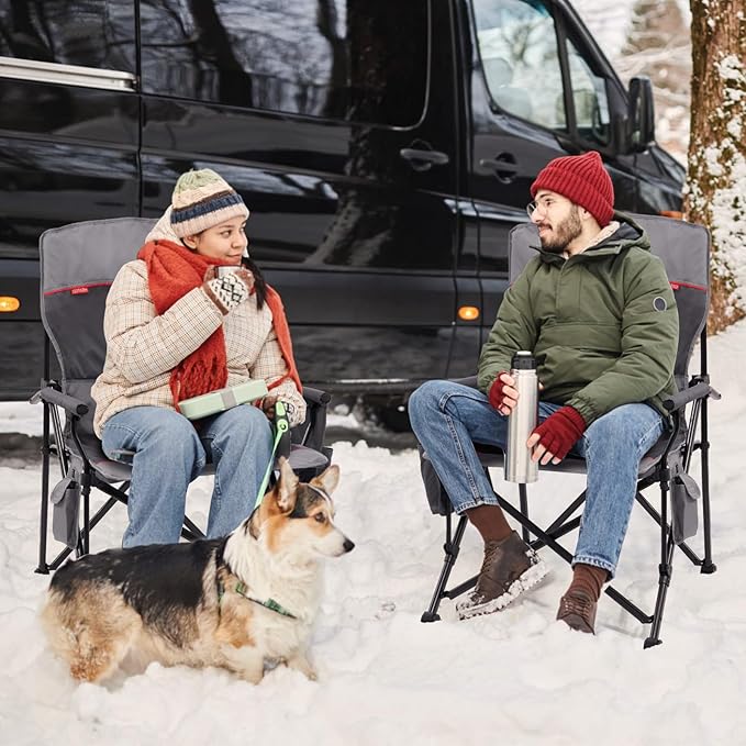 TIMBER RIDGE Oversized 2 Pack Heated Camping Chair for Outdoor Sports, High Back Padded Lawn Chair for Adults Support Up to 500lbs with Cup Holder, Side Pocket(Power Bank not Included)