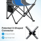 LET'S CAMP Oversized Outdoor Folding Camping Chair, Heavy Duty Arm Chair with Cup Holder and Storage Bag, 350 LBS Weight Capacity, Blue