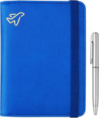 WALNEW Passport Holder for Travel, RFID Passport Cover Wallet for Women Men, PU Leather Passport Book Card Holder Case with Pen, Travelling Essentials for Flying