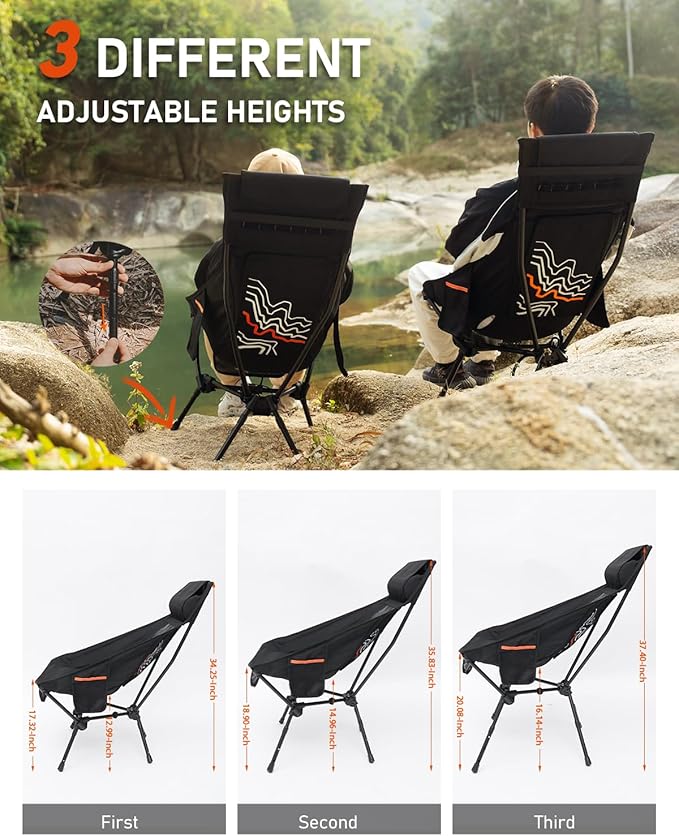 NOVSIGHT Camping Chair - High Back Lightweight Portable Camp Chairs with Headrest Breathable Backrest, Outdoor Folding Camping Chairs for Adults