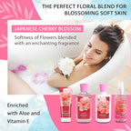 Japanese Cherry Blossom Bath & Body Kit, 3 Fl Oz Travel Size, Ideal Skincare Relaxing Home Spa Set, Includes Body Lotion, Shower Gel, Body Cream, and Fragrance Mist, Bath Gifts for Her and Him
