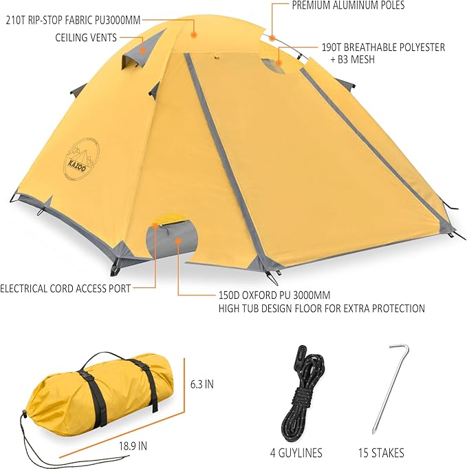 KAZOO Waterproof Backpacking Tent 2/3 Person Lightweight Camping Tents 2/3 People Hiking Tents Aluminum Frame Double Layer