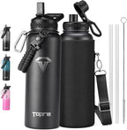 40oz Insulated Water Bottle,Stainless Steel Vacuum Water Bottle, BPA-Free & Leakproof -with Paracord Handle,Strap,Straw Spout Lids,Large Water Jug for Gym Sports
