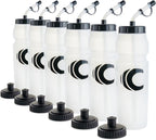 Cannon Sports 1 Liter Sports Water Bottle, BPA-Free, 34 Oz Capacity, Large Mouth, 2 lids (Straw and Squeeze), Great For Helmet Sports Such As Hockey, Lacrosse, Football, Boxing (6 Pack) (Clear)