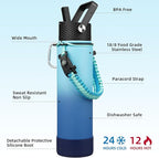 BJPKPK 27oz Insulated Water Bottles with 3 Lids, Paracord Handle & Non-slip Boot, Stainless Steel Metal Water Bottle with Straw, BPA Free Leak Proof Thermo, Tumblers,Sky