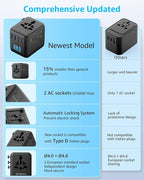 Universal Travel Adapter, International Travel Plug Adapter with 3 USB-C ＆ 2 USB-A Ports, with Extra 2 Prong AC Outlet All in One Portable Socket, for USA, UK, EU, AU ＆ 224+ Countries (Black)