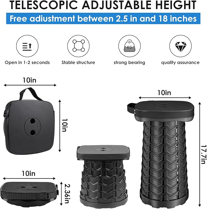 2 Pack Collapsible Stool - Portable Folding Stool for Adults, Lightweight Yet Sturdy 400lbs Capacity for Camping Fishing Hiking Outdoor