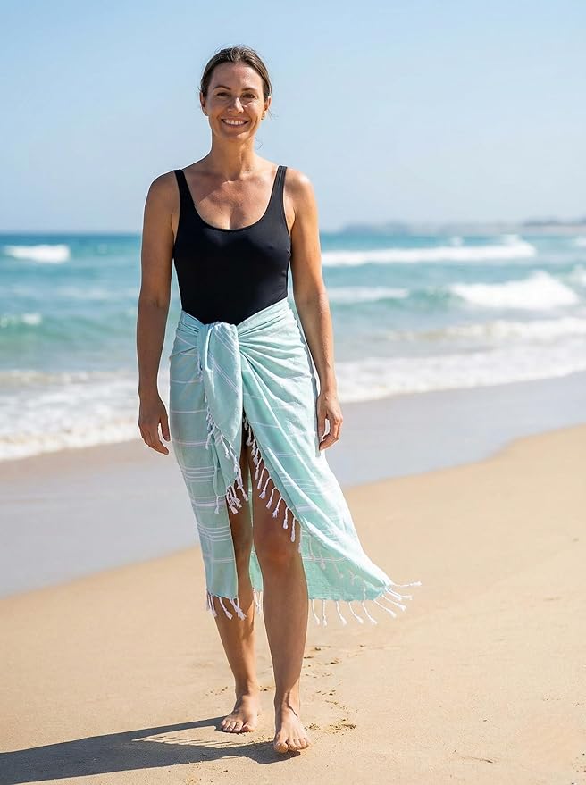 Cotton Turkish Beach Towel with Towels Oversized 36"x72" Pool Absorbent Extra Large Quick Dry Sand Travel Towel (Aqua Satin, 4 Pack)