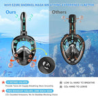 Full Face Snorkel Mask for Adults Teen, Snorkeling Gear with Detachable Camera Mount,Panoramic 180° View, Anti-Fog Anti-Leak Snorkling Set for Man and Women