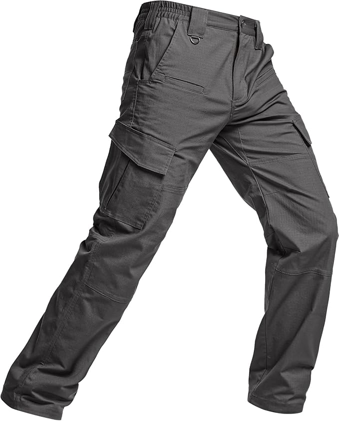 CQR Men's Flex Ripstop Tactical Pants, Water Resistant Stretch Cargo Pants, Lightweight EDC Hiking Work Pants