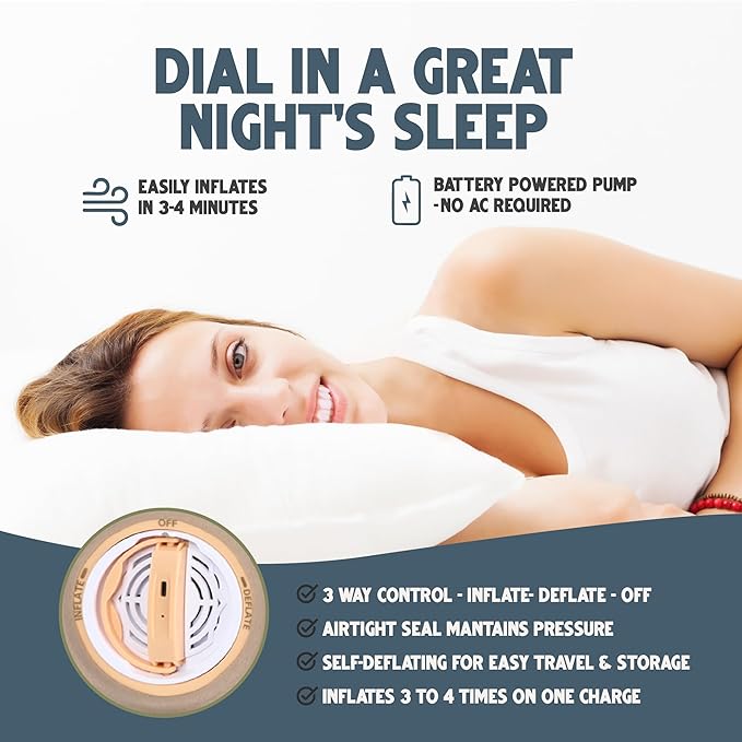 Queen Air Mattress with Frame, Self Inflating/Deflating Bed for Adults - PeakRest Blow Up Bed, Camping Cot with Mattress for Adults - Portable Queen Bed with Travel Rolling Case on Wheels