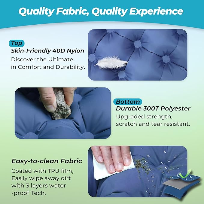 Sleeping Pad for Camping, 4in Thick Insulated Sleeping Pad for Winter, Ultralight Inflatable Camping Mattress with Adjustable Pillow, Compact Built-in Foot Pump Sleeping Mat for Backpacking