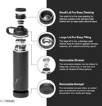 EcoVessel Stainless Steel Water Bottle with Insulated Dual Lid, Insulated Water Bottle with Strainer and Silicone Bottle Bumper, Coffee Mug – 20oz (Summer Sun)