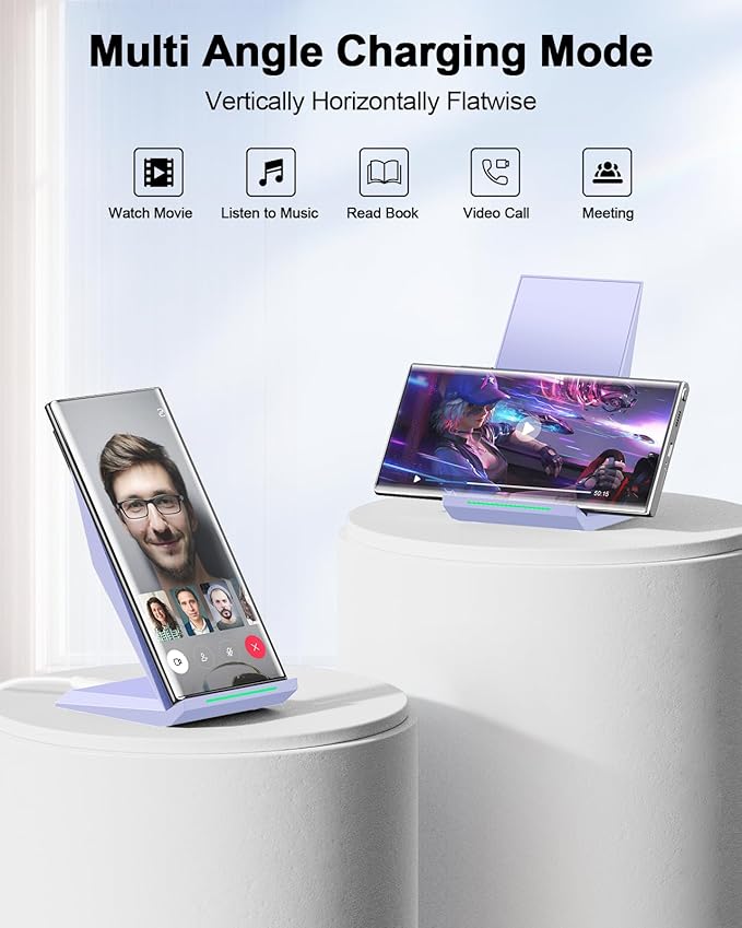 Fast Wireless Charger 2 Pack - NANAMI Qi Certified Wireless Charging Stand for iPhone 17/17 Air/16/15/14/13/12/12 Pro Max, Phone Charger Dock Compatible Samsung Galaxy S25/S24/S23/S22/S21,Pixel 6/5