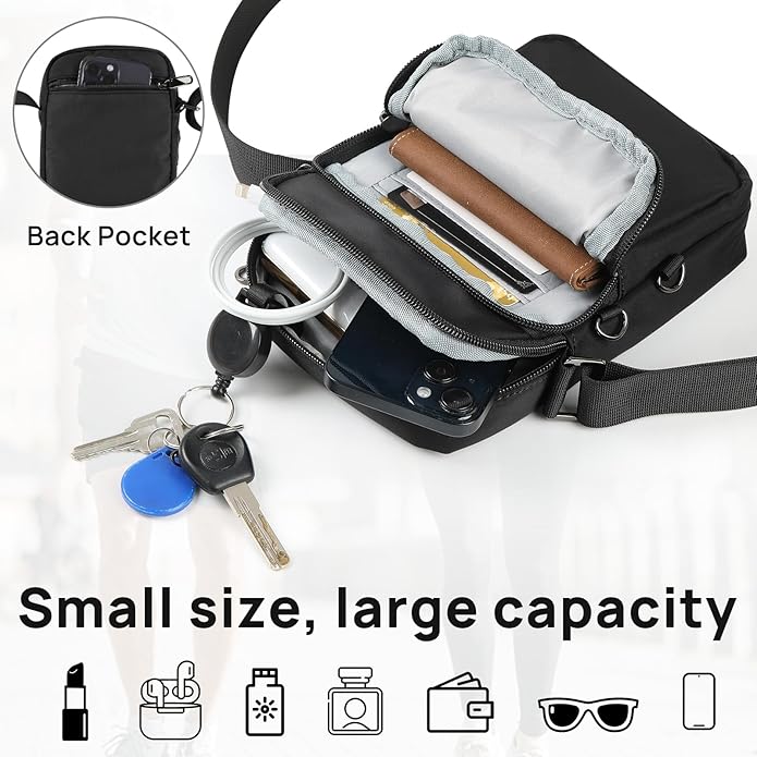 VADOO Sling Bag for Men Women, Anti Theft Crossbody Shoulder Bag with Zipper Lock, RFID Blocking & Waterproof for Travel