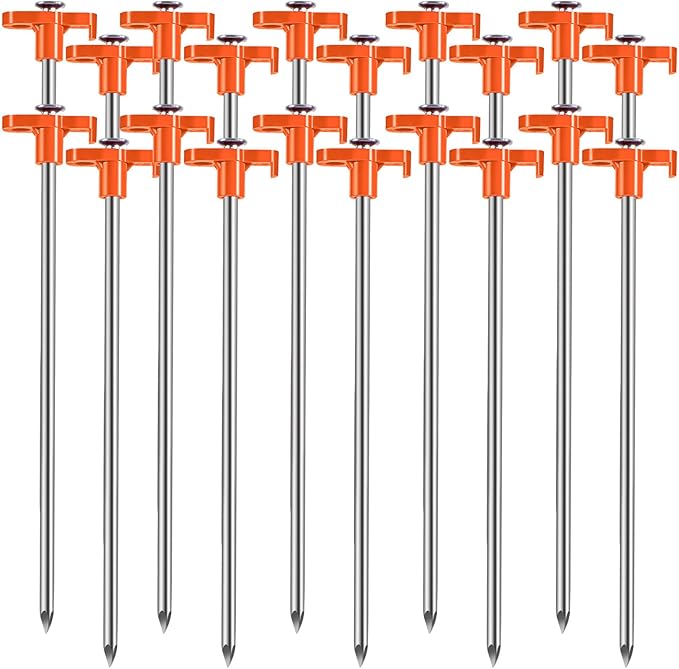 Tent Stakes, 20PCS Heavy Metal Tent Pegs, Professional Camping Tools for Outdoor Trips, Suitable for Strong Winds and Various Ground Tent Pegs, Designed for Camping (20, Red)