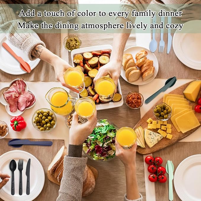 Evanda Travel Utensils Set for 6, Reusable Plastic Knife Fork Spoon Snapped Together for Easy Portability and Save Space, Silverware Cutlery Utensils Set for Work, Camping, Picnic, Gadgets, Lunch Box