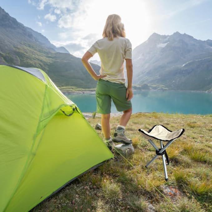 Folding Camping Stool,16.5" Folding Camping Chairs,Portable Tripod Seat,Outdoor Travel Tall Chair for Camping Walking Hunting Hiking Fishing Mountaineering Picnic Beach BBQ Garden Lawn(apricot)