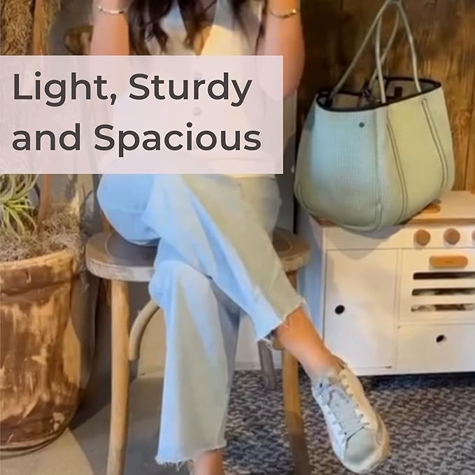 POPUPS Large Neoprene Tote Bag for Women – Stylish Work, Beach, Travel Bag with Pockets, Rope Handles with Zipper Pouch