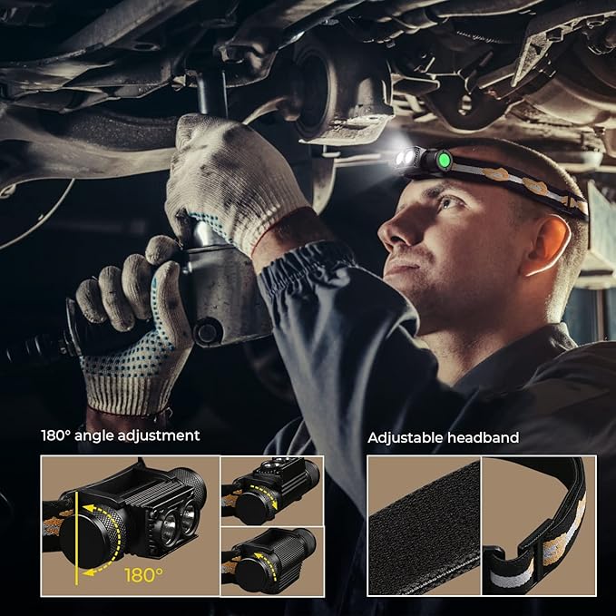 77outdoor LED Rechargeable Red Headlamp, D25LR Powerful Lightweight Headlight with 90 High CRI Bright White Light and 660nm Deep Red Light, USB C Charging for Camping, Hiking, Hunting