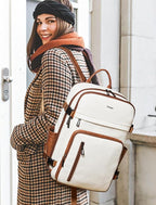 Travel Backpack for Women, Fits 17.0" Notebook, Stylish Carry-on Vegan Leather Backpack with Luggage Strap for Travel and Daily Use