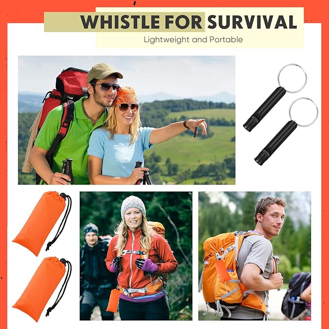 Qunclay 12 Set Emergency Sleeping Bag Survival Bivvy Sack Blanket with Whistles Lightweight Portable Thermal Survival Bag Thick Tent with Hood Extension Nylon Stuff Sack